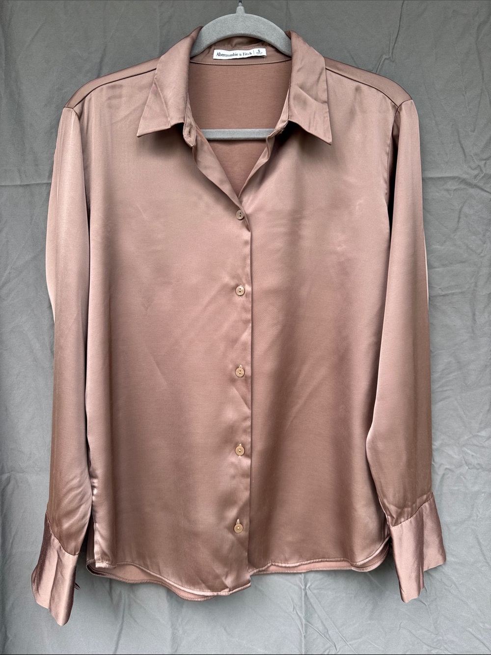 Abercrombie & Fitch Satin Button-Down Blouse in Bronze